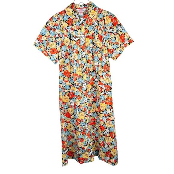 Vintage Sears Comfort Coat Housecoat Size Medium 12/14 Polka Dot Retro - Picture 1 of 6